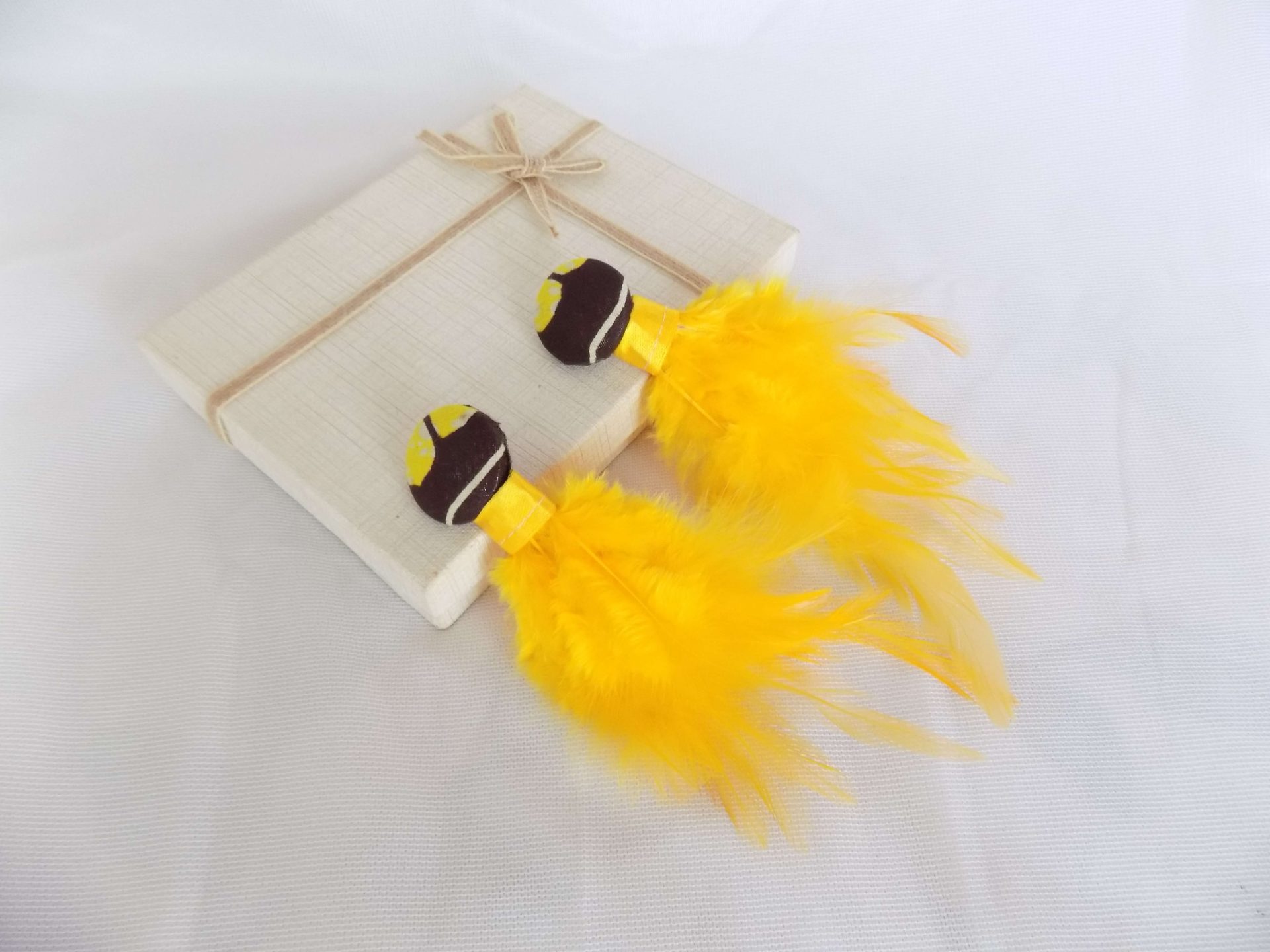 Feather Button Earrings (Yellow)
